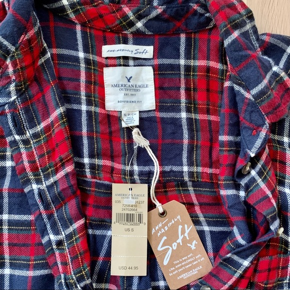 AEO Red and Blue Soft Womens Flannel - Picture 5 of 6